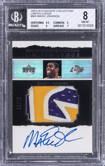 2003-04 UD "Exquisite Collection" Limited Logos #MA Magic Johnson Signed NBA All-Star Game Used Patch Card (#53/75) – BGS NM-MT 8/BGS 9